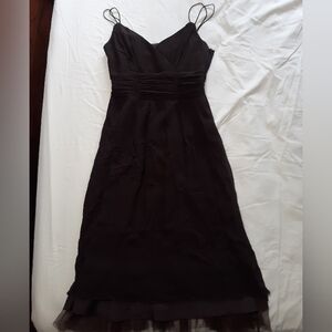 VINTAGE Ann Taylor brown silk pleated midi cocktail dress with spaghetti straps